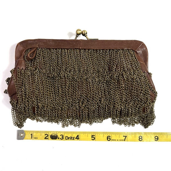 Monserat De Lucca Chain Fringe Leather Clutch Brown - Picture 11 of 11